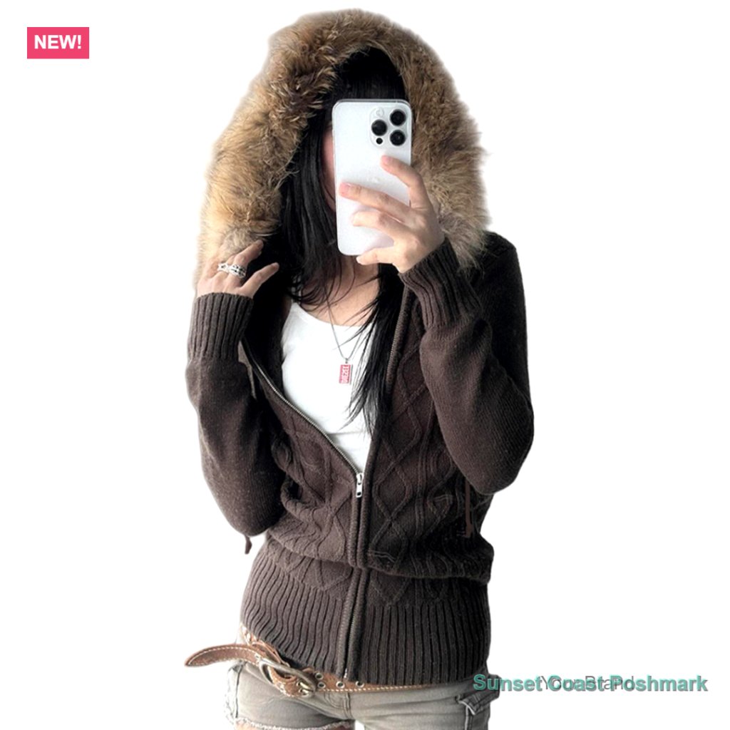Faux Fur Trim Crop Hoodie Zip Up Long Sleeve With Pockets